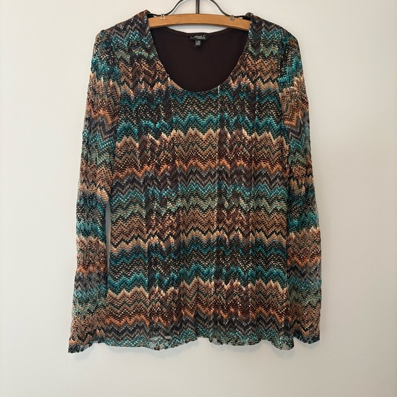 Conrad C Woman’s L Colourful Zigzag Patterned Mesh  Top - Picture 1 of 7